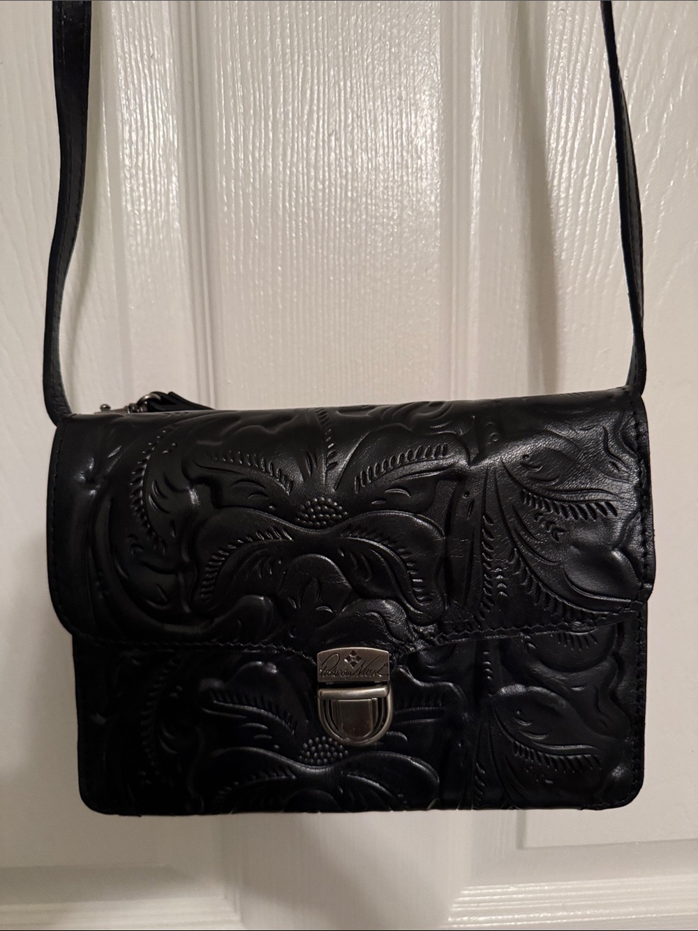 Patricia Nash Black Tooled Leather Crossbody Bag